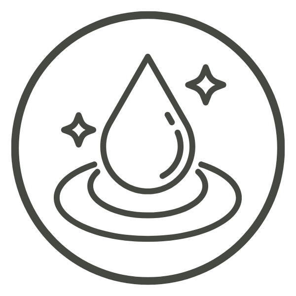 An icon depicting a droplet of water with sparkling effects, symbolizing purity and nourishment.